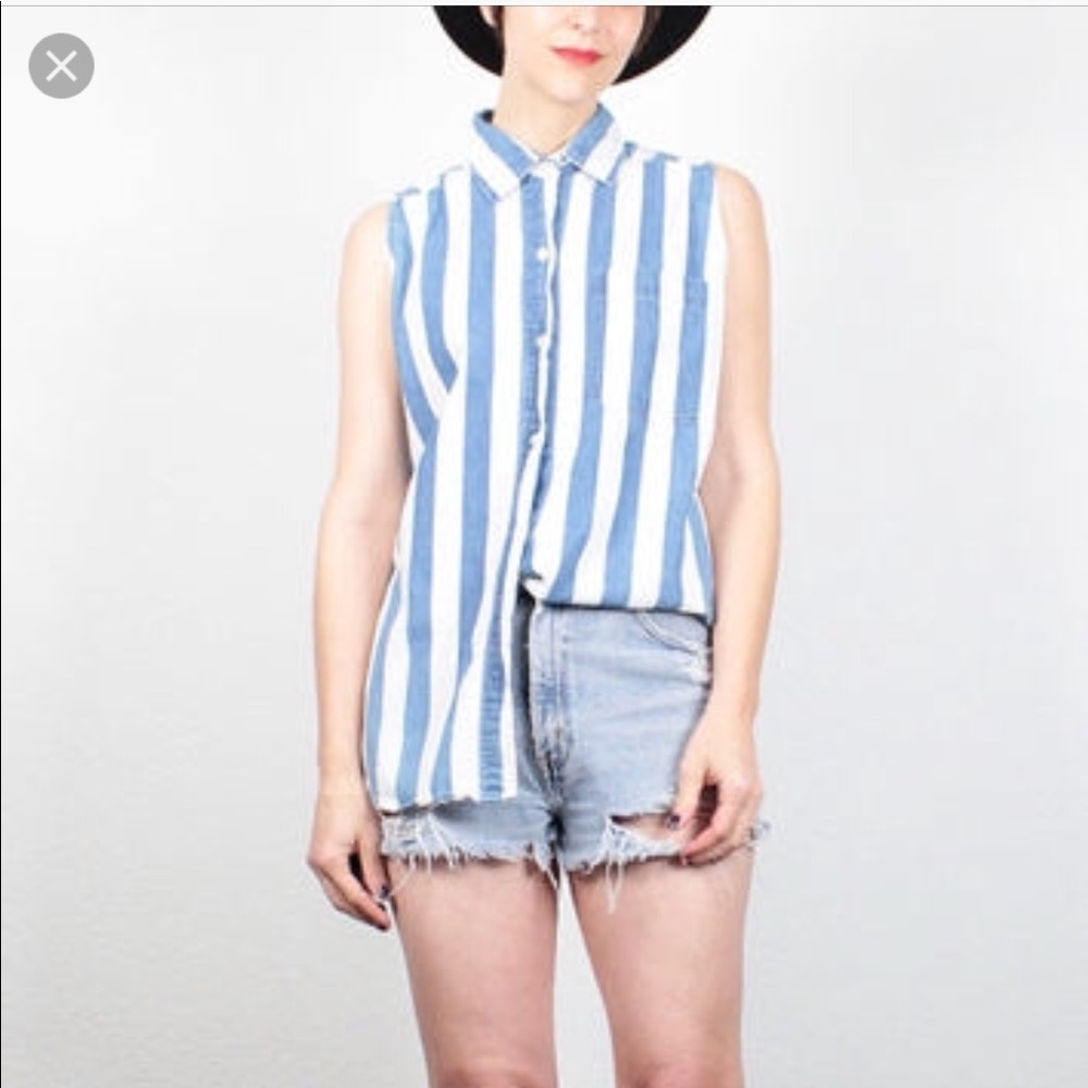 Button-Up Striped Sleeveless Shirt